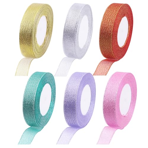 Rustark 6 Rollen Metallic Glitter Organza Bänder Sortiment Kit 6 Farben 6mm, 10mm, 20mm, 25mm x 22.5m Glitter Dekoband Organzaband Schleifenband für Geschenkverpackung Party Dekoration Rustark 6 Rollen Metallic Glitter Organza Bänder Sortiment Kit 6 Farben 6mm, 10mm, 20mm, 25mm x 22.5m Glitter Dekoband Organzaband Schleifenband für Geschenkverpackung Party Dekoration von Rustark
