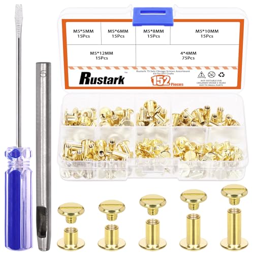 Rustark 75 Sets 5 Größen Gold M5 Chicago Schrauben Set mit Einstellwerkzeug, Chicago Buchschrauben Chicago Leder Nieten Schraubennieten Chicago Bindeschrauben für DIY Leder Handwerk Buchbinderei Rustark 75 Sets 5 Größen Gold M5 Chicago Schrauben Set mit Einstellwerkzeug, Chicago Buchschrauben Chicago Leder Nieten Schraubennieten Chicago Bindeschrauben für DIY Leder Handwerk Buchbinderei von Rustark