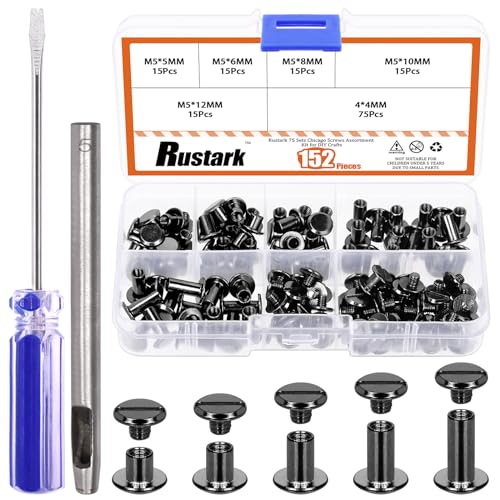Rustark 75 Sets 5 Größen Schwarz M5 Chicago Schrauben Set mit Einstellwerkzeug, Chicago Buchschrauben Chicago Leder Nieten Schraubennieten Chicago Bindeschrauben für DIY Leder Handwerk Buchbinderei Rustark 75 Sets 5 Größen Schwarz M5 Chicago Schrauben Set mit Einstellwerkzeug, Chicago Buchschrauben Chicago Leder Nieten Schraubennieten Chicago Bindeschrauben für DIY Leder Handwerk Buchbinderei von Rustark