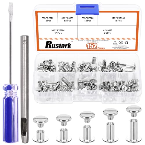 Rustark 75 Sets 5 Größen Silber M5 Chicago Schrauben Set mit Einstellwerkzeug, Chicago Buchschrauben Chicago Leder Nieten Schraubennieten Chicago Bindeschrauben für DIY Leder Handwerk Buchbinderei Rustark 75 Sets 5 Größen Silber M5 Chicago Schrauben Set mit Einstellwerkzeug, Chicago Buchschrauben Chicago Leder Nieten Schraubennieten Chicago Bindeschrauben für DIY Leder Handwerk Buchbinderei von Rustark