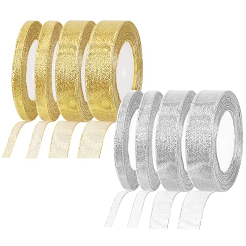 Rustark 8 Rollen Metallic Glitter Organza Bänder Sortiment Kit 4 Größen Gold und Silber Organzaband 6mm, 10mm, 20mm, 25mm x 22.5m Glitter Dekoband Schleifenband für Geschenkverpackung Party Dekoration Rustark 8 Rollen Metallic Glitter Organza Bänder Sortiment Kit 4 Größen Gold und Silber Organzaband 6mm, 10mm, 20mm, 25mm x 22.5m Glitter Dekoband Schleifenband für Geschenkverpackung Party Dekoration von Rustark