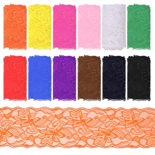 Rustark 8cm Spitzenstoff Elastisch für Stirnbänder Strumpfbänder Hochzeitssträuße (8cm 1 Yard 12 Colors) von Rustark