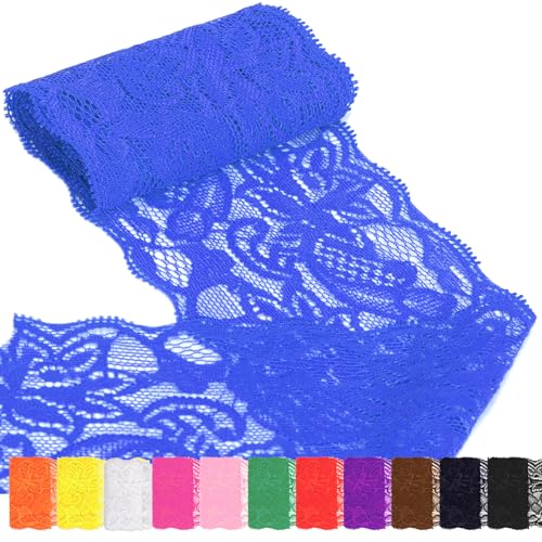 Rustark 8cm Spitzenstoff Elastisch für Stirnbänder Strumpfbänder Hochzeitssträuße (8cm Blue) von Rustark