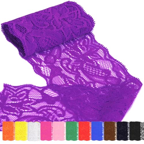 Rustark 8cm Spitzenstoff Elastisch für Stirnbänder Strumpfbänder Hochzeitssträuße (8cm Deep Purple) von Rustark