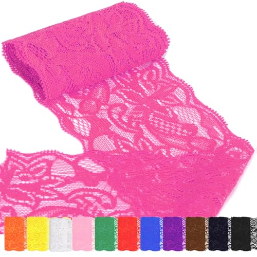 Rustark 8cm Spitzenstoff Elastisch für Stirnbänder Strumpfbänder Hochzeitssträuße (8cm Rose Red) von Rustark