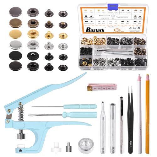 Rustark 90 Sets 12,5 mm 6 Farben Leder Druckknopf Set mit Zange und Werkzeugen, Metall Druckknopf Kleidungs Druckknopf Sortiment Set für Leder, Kleidung, Jacken, Jeans, Heimwerkerhandwerk von Rustark