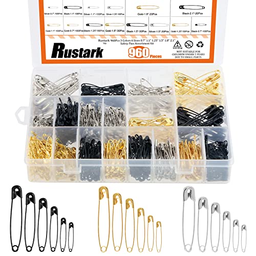 Rustark 960 Stück Sicherheitsnadeln Sortiert 6 Größen Rostbeständig Sicherheitsnadeln Gold Silber Schwarz Sicherheit Pins Haltbar Sicherheitsnadel für Kleidung Kunst Handwerk Nähen Quilting Schmuck Rustark 960 Stück Sicherheitsnadeln Sortiert 6 Größen Rostbeständig Sicherheitsnadeln Gold Silber Schwarz Sicherheit Pins Haltbar Sicherheitsnadel für Kleidung Kunst Handwerk Nähen Quilting Schmuck von Rustark