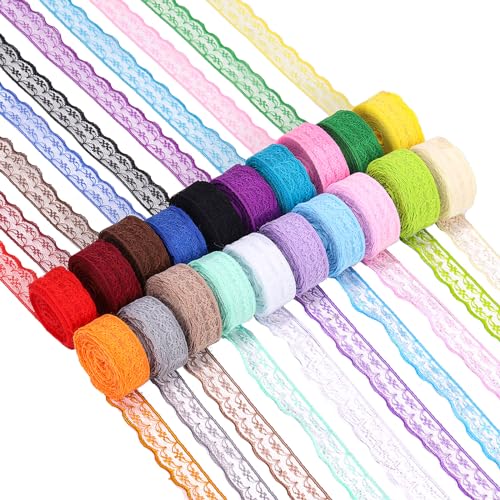 Rustark 20 Rollen 2.2cm x 10m Bunte Spitzenband mit floralem Muster Floral Spitze Band Farbig Spitzeband Lace Ribbon für Geschenkverpackung DIY Scrapbooking Party Dekoration Handwerk von Rustark