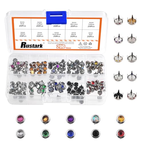Rustark Strassstein-Nieten schillernde Nagelkopf-Nieten Verzierungen Dekorative Nieten für Heimwerker Lederhandwerk (6mm 10 colors) von Rustark