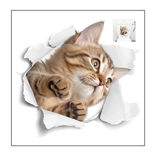 Wasserdichter PVC WC Aufkleber mit gebrochenem Loch Katze Muster - Reißfest Selbstklebend Abnehmbares Dekor für Badezimmer Toilette & Wände Katze von Rutaqian