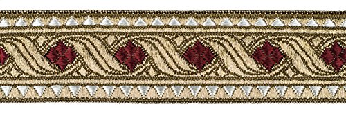 Ruther & Einenkel Borte Dekorationsband (Rombe) 40 mm, altgold Bordeaux weiß/Aufmachung 5 m, Viskose, Polyester, PE-Film, 500 x 4 x 0.1 cm, 5 von Ruther & Einenkel