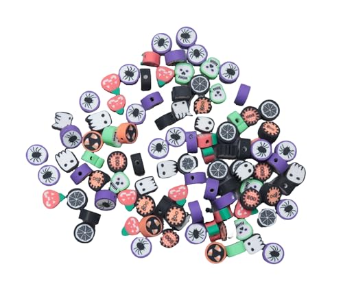 Ruwado 100 Stück Halloween-Modelliermassen-Perlen, klein, 1 cm, niedlich, rund, Spinnennetz, Geist-Perlen, für Armbänder, Halsketten, Ohrringe, Schmuckherstellung, Dekoration (02) von Ruwado