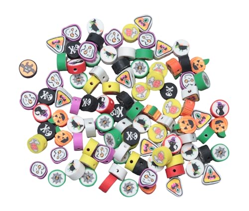Ruwado 100 Stück Halloween-Modelliermassen-Perlen, klein, 1 cm, niedlich, rund, Spinnennetz, Geist-Perlen, für Armbänder, Halsketten, Ohrringe, Schmuckherstellung, Dekoration (06) von Ruwado