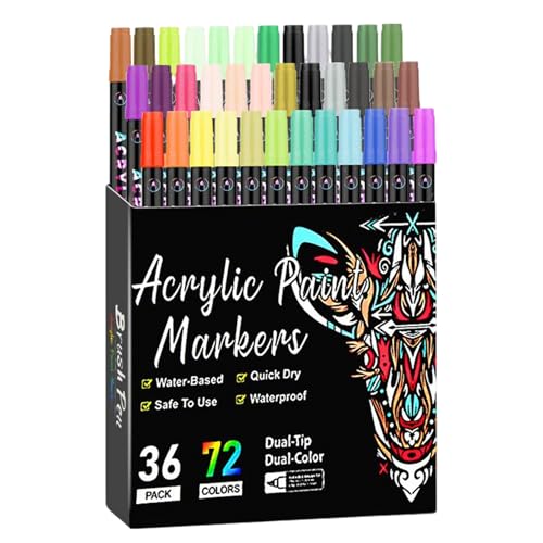 Ruwshuuk Akrylmalfaserstifte | 72 Farben Doppelspitze Marker Für Erwachsene | Schreibmaterial Für Büro Haushalt Schule Projekte Dekoration Preise Belohnungen von Ruwshuuk
