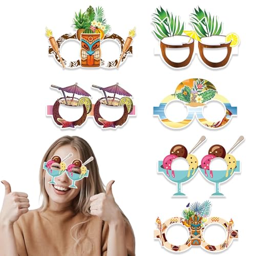 Ruwshuuk Tropenparty Augenbrille, Hawaiian Party Sonnenbrille - 6 Paar Papier Hawaiianische Brille - Lustige Kindergeschenke, Partyversorgungen für Kinder und Erwachsene, Pool Photo Booth Requene von Ruwshuuk