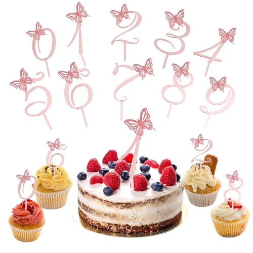 Ruzister 10 Stück 0-9 Acryl Roségold Glitzer Schmetterling Zahlen Geburtstag Tortenstecker, Selbstklebende Zahl Tortendeko, Essbare Cupcake Topper für Kindergeburtstag Ruzister 10 Stück 0-9 Acryl Roségold Glitzer Schmetterling Zahlen Geburtstag Tortenstecker, Selbstklebende Zahl Tortendeko, Essbare Cupcake Topper für Kindergeburtstag von Ruzister