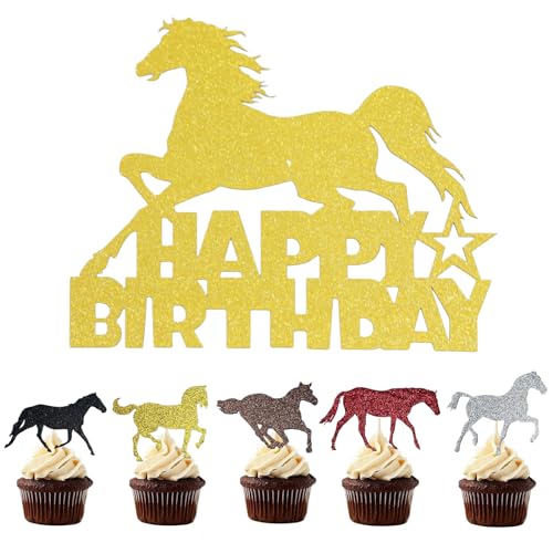 Ruzister 11 Stück Pferde Kuchen Deko Pferde Kuchen Topper Pferde Kuchen Deko Muffin Deko Pferd Cupcake Topper für Geburtstagsdeko Mädchen Happy Birthday von Ruzister