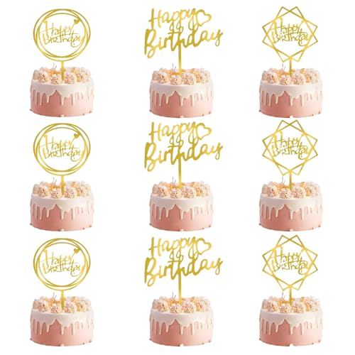 Ruzister 9 Stück Happy Birthday Kuchenaufsätze, goldener Kuchenaufsatz, Kuchendekorationen, Happy Birthday Dekorationen, Kuchenaufsätze, goldene Kuchendekorationen Ruzister 9 Stück Happy Birthday Kuchenaufsätze, goldener Kuchenaufsatz, Kuchendekorationen, Happy Birthday Dekorationen, Kuchenaufsätze, goldene Kuchendekorationen von Ruzister
