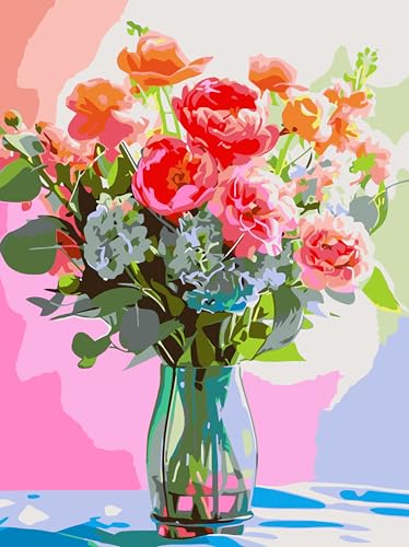 Malen Nach Zahlen Erwachsene, Vase Blume Paint by Numbers Malen Nach Zahlen DIY Handgemalt Ölgemälde Kit für Anfänger und Erwachsene 30X40 cm Mit 3-Pinseln und Acrylfarbe Ohne Rahmen von Rvhulwa