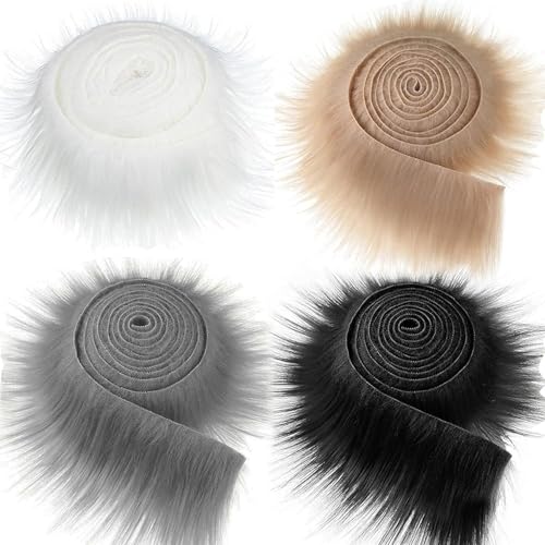 4 Stück Kunstfell zum Basteln 5x150x10 cm Fell kunstfell Fellstoff Band für Santa Shaggy Craft Plush Plüsch Precut Strips Hair DIY（Weiß Schwarz Grau Khaki）warf DIY Dekoration (Weiß Braun Grau) von Rwbimti