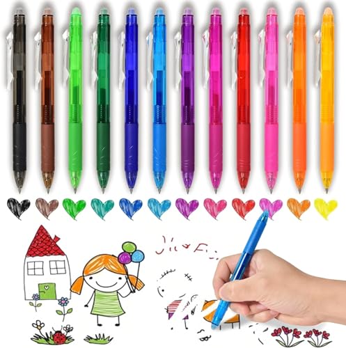 Buntes Kugelschreiber-Set, 12 Farben radierbarer Tintenroller mit Radiergummi (0,5 mm). Perfekt für Büro, Schule und korrigierbare Notizen. von Rwbimti