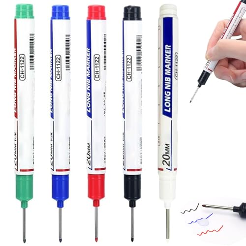 Rwigeboo 5pcs Marker Stift, 5 Farben 20 mm Langer Nib -Marker, wasserdichte Schnell -Trocken -Metall -Markierungsstift, Baumarker für Tischlerbauer von Rwigeboo