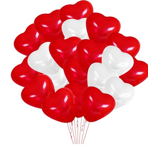 100 Stück Herzluftballons Rot Weiß, Luftballons Herz Helium Luftballons für Romantische Atmosphäre Hochzeit Verlobung Valentinstag Party Deko von Rwoythk