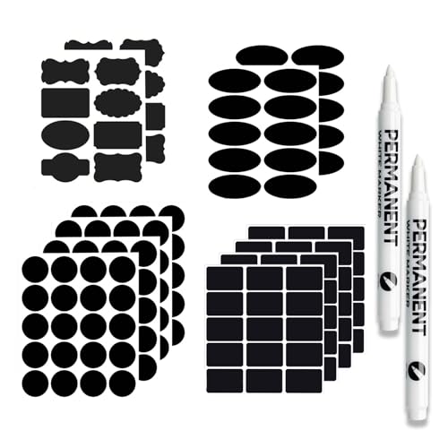 176 PCS Etiketten Selbstklebend, Aufkleber zum beschriften, schwarze Etiketten mit 2 Stiften, Küche Etiketten werden für Glasflaschen, Marmeladenglas, Gewürzgläser, Flaschen von Rwoythk