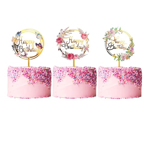 3 Stück Happy Birthday Tortenaufsatz, Acryl, mehrfarbige Blumen, Kuchendekorationen für Mädchen, Kinder, Baby, Mutter, Geburtstag, verschiedene Partys, Hochzeiten 3 Stück Happy Birthday Tortenaufsatz, Acryl, mehrfarbige Blumen, Kuchendekorationen für Mädchen, Kinder, Baby, Mutter, Geburtstag, verschiedene Partys, Hochzeiten von Rwoythk