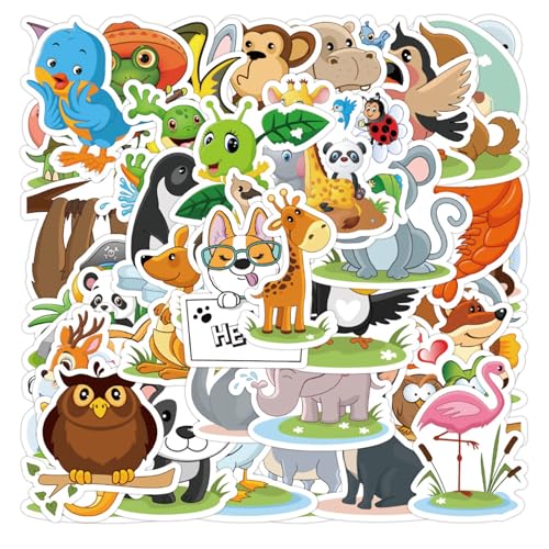 50 Stück Aufkleber Kinder Tiere, Cute Cartoon Sticker, Wasserfest, Lustige Tiermuster Sticker für Laptop Skateboard Trinkflasche Handy Tagebuch Tassen Moped Fahrrad Koffer etc von Rwoythk