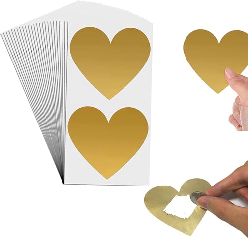50 Stück Herz Rubbelaufkleber, 70x80mm Scratch off Sticker für Rubbelkarte, Überraschung, Goldenes Ticket, Rubbel Sticker, Weihnachten von Rwoythk