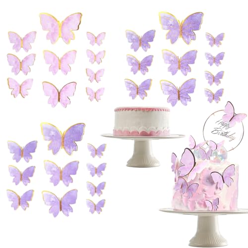 60 Stück 3D-Schmetterling-Kuchendekorationen, rosa und violetter Goldrand, gemischte Größe, Schmetterlings-Kuchenaufsatz für Geburtstagsparty, Hochzeit, Wanddekoration, 60 Stück 60 Stück 3D-Schmetterling-Kuchendekorationen, rosa und violetter Goldrand, gemischte Größe, Schmetterlings-Kuchenaufsatz für Geburtstagsparty, Hochzeit, Wanddekoration, 60 Stück von Rwoythk