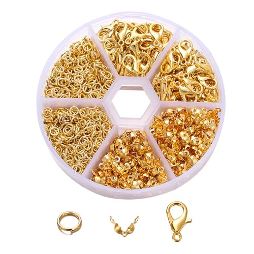 Karabinerverschlüsse, Schmuckherstellung, Zubehör-Set, mit offenen Biegeringen, kleinen Anhängern, Schlüsselanhänger, DIY-Werkzeug, für Ohrringe, Armbänder, Halsketten, Schmuckherstellung, Gold, 570 Karabinerverschlüsse, Schmuckherstellung, Zubehör-Set, mit offenen Biegeringen, kleinen Anhängern, Schlüsselanhänger, DIY-Werkzeug, für Ohrringe, Armbänder, Halsketten, Schmuckherstellung, Gold, 570 von Rwoythk