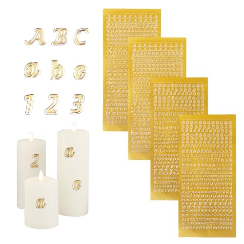 Wachsklebeplättchen für Kerzen, 4 Blätter Zahlen Aufkleber mit Buchstaben-Set Groß- und Kleinbuchstaben, für Taufe Kommunion Hochzeit Grußkarte Umschlag von Rwoythk