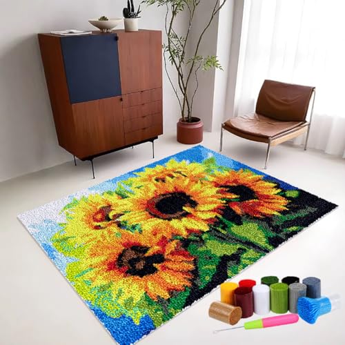 RxiBeFuw 3D Knüpfteppich Zum Selber knüpfen Knüpfset Latch Hook Kit Selbst Teppich für Kinder und Erwachsene Latch Hook Kits DIY-Teppichherstellungs-Set Knüpfhaken Set mit Vordruck 55 x 75 cm von RxiBeFuw
