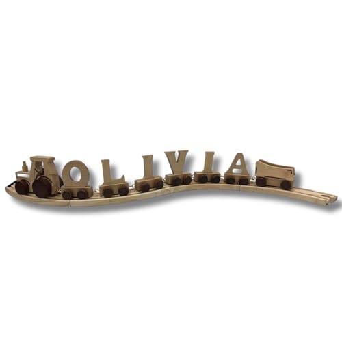 Olivia Mädchen-Namenszugmaschine mit Namenszug für Kinder, mit vier Schienen und einer Baumwolltasche zum Schutz Ihres Namens, natürliches Holz von Ryantown Toys & Gifts