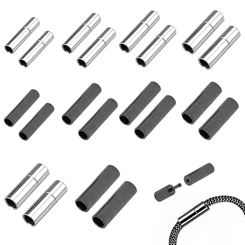Ryaupy 10 Stück Leder Endkappen & Armband Verschluss Set – Kupfer Schnalle, Rohr Endverschluss für DIY Schmuck, Lederband, Halskette, Paracord, Silber Schnur (2/2,5/3/4/5 mm) von Ryaupy