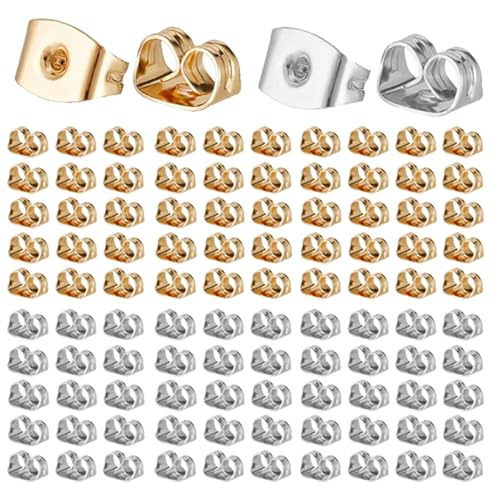 Ryaupy 100 Stück Ohrring Verschluss, Hypoallergen Ohrringverschlüsse, Stecker Gegenstecker Ohrring Stopper Butterfly Verschluss, für Ohrstecker Schmuckherstellung (Gold und Silber) von Ryaupy