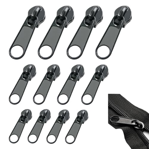 Ryaupy 12PCS Metall Reißverschluss Schieber Ersatz, Universal Instant Repair Zipper - Öffnen und Abnehmbare Reißverschluss-Zieher Für Jacken Taschen Zelte Gepäck Schlafsack(3 Größen; Schwarz) von Ryaupy