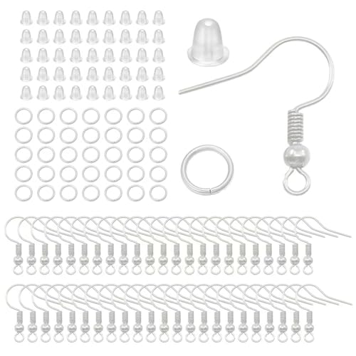 Ryaupy 300Pcs Versilberte Ohrringhaken Kit mit Kugel Spule Zubehör für Die Herstellung von DIY Ohrringen Schmuckherstellung von Ryaupy