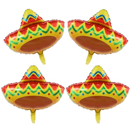 Fiesta Sombrero Luftballons, 68,6 cm, Cinco de Mayo Fiesta, Party-Dekorationen, mexikanische Taco-Nacht-Party-Dekoration, Geburtstagsparty-Zubehör, 4 Stück Fiesta Sombrero Luftballons, 68,6 cm, Cinco de Mayo Fiesta, Party-Dekorationen, mexikanische Taco-Nacht-Party-Dekoration, Geburtstagsparty-Zubehör, 4 Stück von Rychif