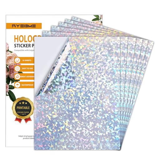 Ryebme Holographische Aufkleber Papier Vinyl Aufkleber Papier - 25 Blatt Selbstklebend Holografische Folie Für Tintenstrahldrucker, selbstklebend transparentes Hologrammfolie Vinylfolie mit A4 Größe von Ryebme