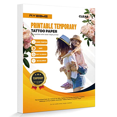 Ryebme Tattoo Folie Zum Bedrucken, Tattoo Papier Transferpapier für Laser & Tintenstrahldrucker, Tattoo Papier Zum Bedrucken für DIY Tattoo & Kerzen A4 Größe 6 Pack (Transparent) von Ryebme
