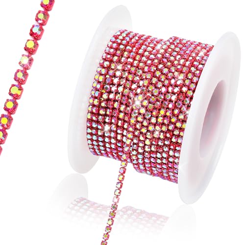 Rytenz 9,1 m, 2 mm Strass-Kette, Zierleiste, Strass-Kette, zum Nähen, Basteln, Dekoration, Schmuck, Kleidung, Schuhe (Rot AB) von Rytenz