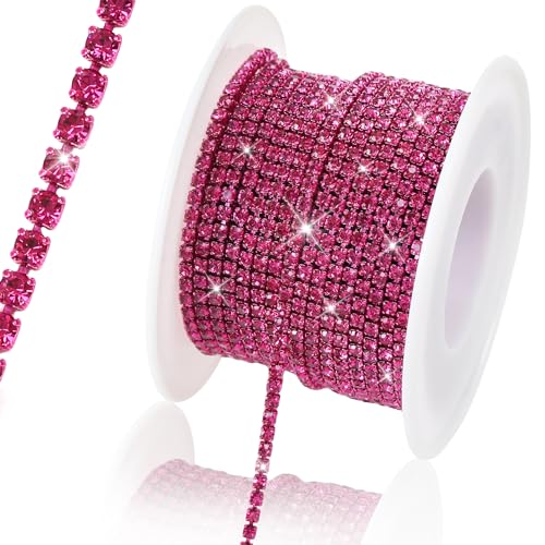 Rytenz Strass-Kette, 9,1 m, 2 mm, Kristall-Strass, geschlossene Kette, glänzend, zum Nähen, Basteln, Dekoration, Schmuck, Kleidung, Schuhe (Rosarot - 2) von Rytenz