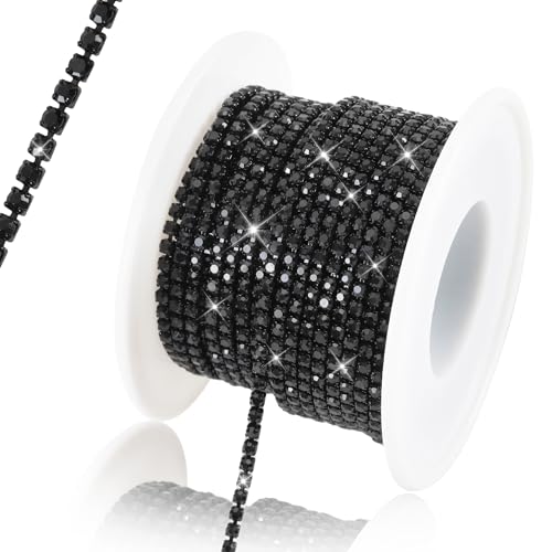 Rytenz 9,1 m, 2 mm Strass-Kette, Zierleiste, glänzende Strass-Kette zum Nähen, Basteln, Dekoration, Schmuck, Kleidung, Schuhe (Schwarz-2) von Rytenz
