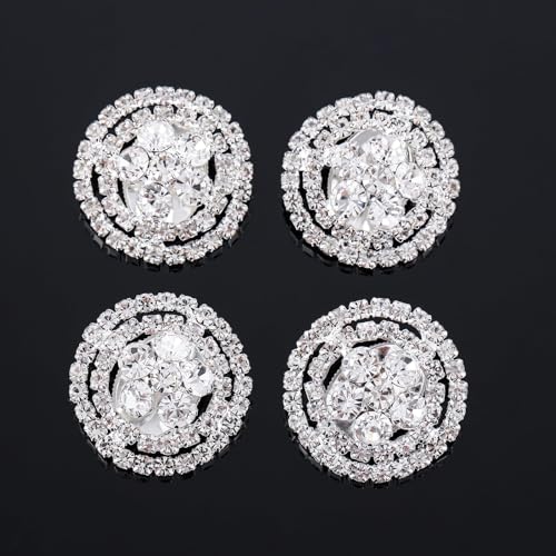 Rytenz Silberfarbene Strass-Knöpfe, Kristallverzierungen für Kleidung, Schmuckherstellung, DIY-Dekoration, Flaschen zum Nähen, Basteln, Hochzeit, Braut, 4 Stück (Silber, 26 mm) von Rytenz