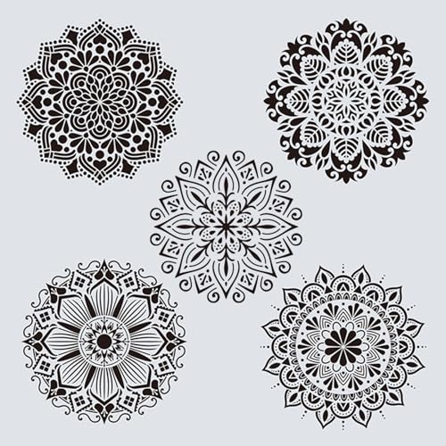 Ryvera Mandala Schablone, 5 Stück Groß Mandala Schablonen Stencils Kit, Mandala Wand Schablonen Zeichnen Set für DIY Mandala Blume Schablonen Wandgestaltung Zubehör für Leinwand Möbel Handwerk,30x30CM von Ryvera
