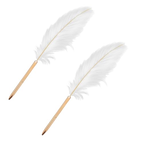 Rzcin Kugelschreiber mit weißer Feder, schwarze Tinte, für Hochzeit, Unterschrift, nachfüllbar, für Schule, Schreiben, Unterschriften, 2 Stück von Rzcin