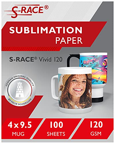 S-RACE Sublimationspapier, 10,2 x 24,1 cm, 100 Blatt – ideal für Sublimation auf polybeschichteten Tassen, Bechern, Reisebechern etc. von S-RACE